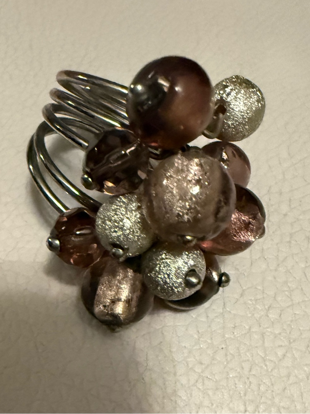 Cluster Bead Cocktail Ring in Purple and Silver